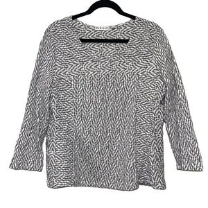 Habitat Women’s Grey Gray White Crinkled Cotton Scoop Neck Blouse Lagenlook M